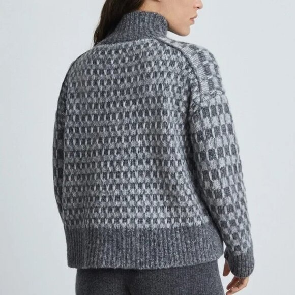 Everlane The Cloud Checkered Turtleneck Wool Alpaca Cotton Blend Sweater Gray XS - Picture 2 of 6